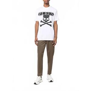 NEW PHILIPP PLEIN rhinestone logo skull t-shirt in white